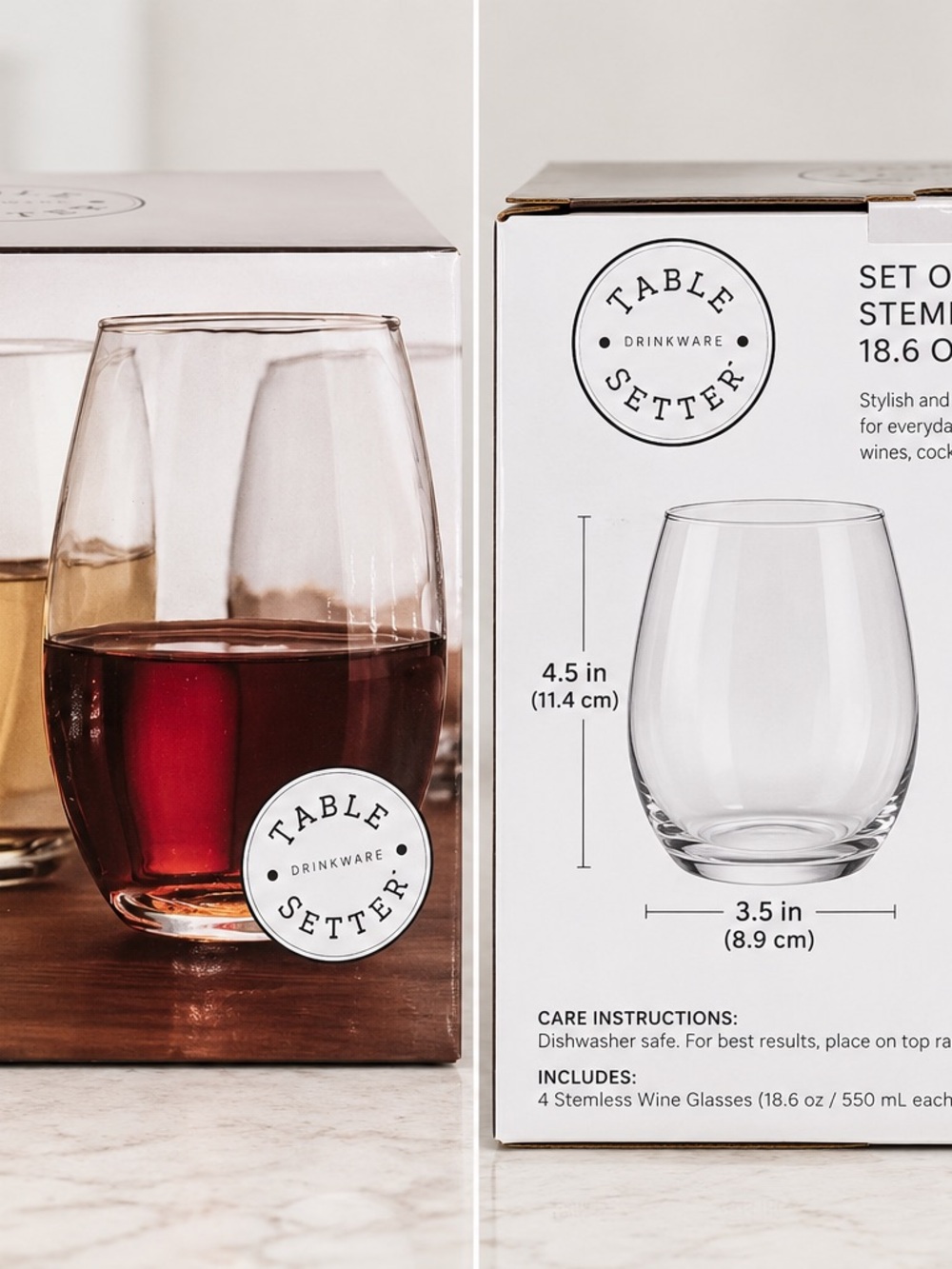 Stemless Wine Glasses - Clear (Set of 4)